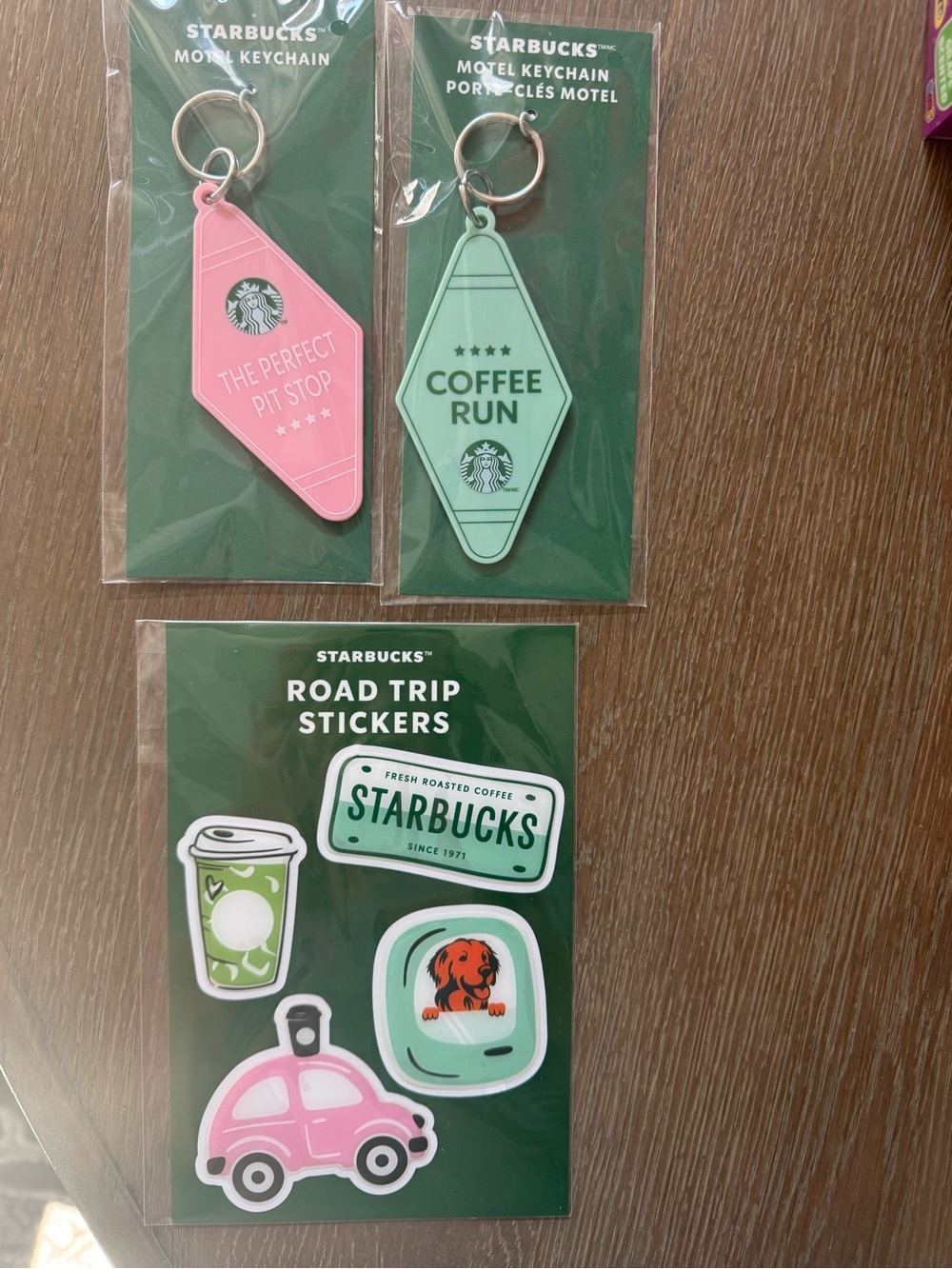 NWT Starbucks Road Trip Keychains & Sticker Bundle set